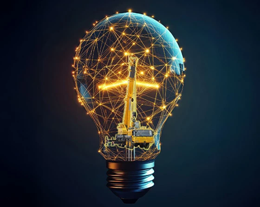Graphic of a light bulb and crane