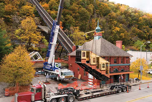 Crane and trucks working in Pennsylvania