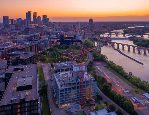 Two tower cranes help build Minneapolis’ soon-to-be highest residential structure