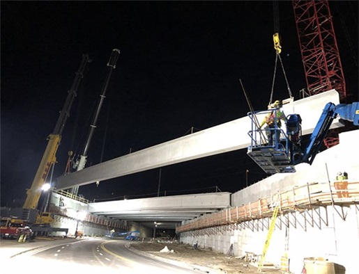 Series of night picks set Orlando bridge girders