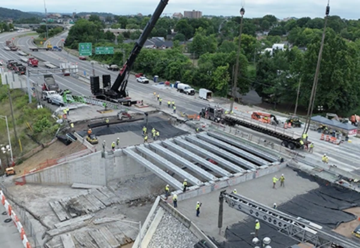 All-terrain crane working on a bridge