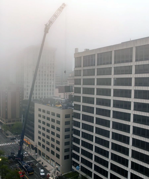 Liebherr LTM 1650-8.1 all-terrain crane in downtown Cleveland