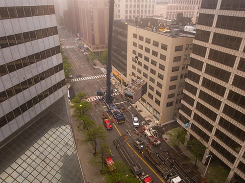 Liebherr LTM 1650-8.1 all-terrain crane in downtown Cleveland