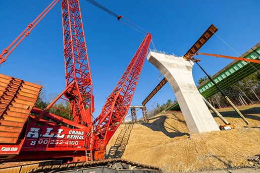 Manitowoc 18000 crawler crane working on a bridge