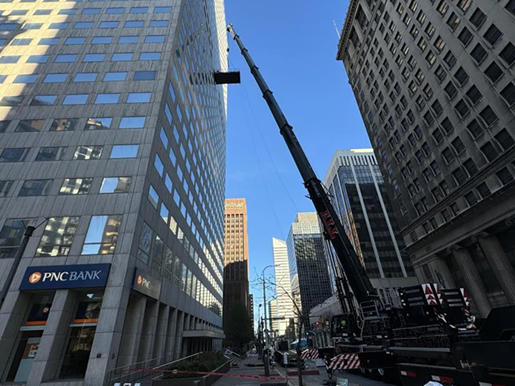 All-terrain crane lifting in downtown Cleveland