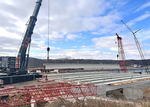 Dawes' Liebherr LTM 1450-8.1 working on a bridge in Wisconsin