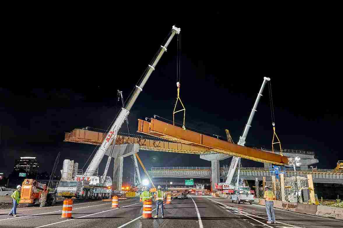 Crane construction at night